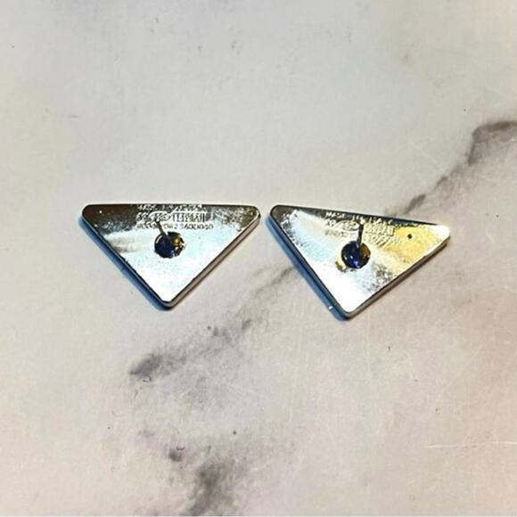 PRADA Triangle Logo Stud Earrings – Pierced, Stamped - White/Silver - Picture 4 of 4